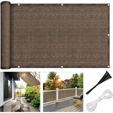 90x500cm brun café Brise Vue Balcon Cache Vue Balcon Protection UV Résistant aux pour Balcon Exterieur Terrasse Jardin et Serre Câble (1/5)