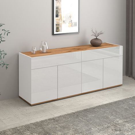Buffet/bahut moderne 160 cm blanc/chêne wotan Grana (1/5)