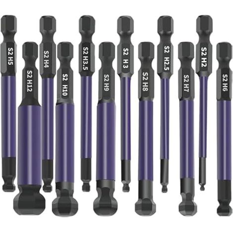 12 pièces clés Allen S2 acier magnétique, embouts de vissage 1/4" à six pans, embout sphérique pour perceuse, jeu de tournevis hexagonaux, idéal pour assemblage de meubles (1/5)