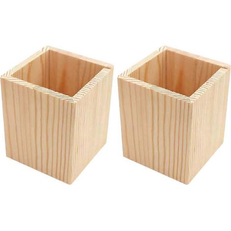 Lot de 2 porte-stylos en bois, pot à succulentes géométrique, porte-pinceaux de bureau-10.00X8.00X8.00CM (1/3)