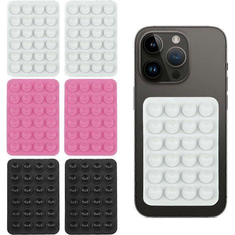 Lot de 6 ventouses pour téléphone portable, en silicone, support polyvalent, étui à ventouse pour voiture, idéal pour les selfies et les vidéos, compatible avec tous les téléphones. (1/4)