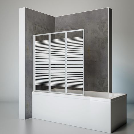 Schulte Duschwand Smart 127x120 cm - 3-teilig faltbar, inkl. Klebe-Montage, 3 mm Sicherheitsglas Querstreifen Dekor, Profil Alpin Weiß