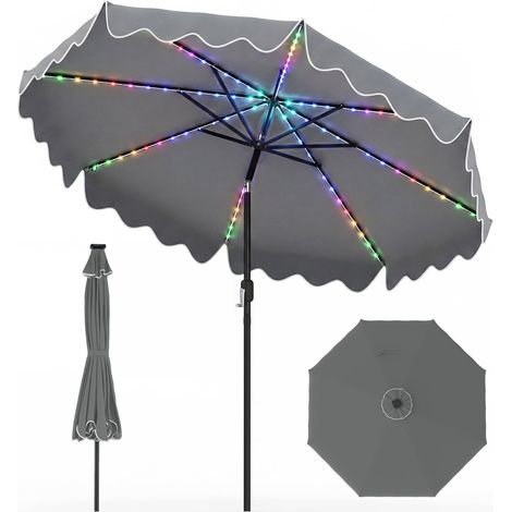 COSTWAY Ombrellone Reclinabile Giardino 280 Cm Spiaggia Luci Led Antivento Balcone Piscina Terrazzo Esterno Resistente Vento Robusto Elegante Frange Manovella (1/5)