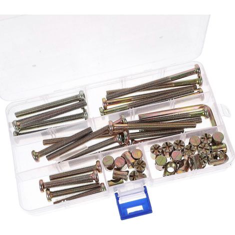 51-teiliges Set mit Schrauben, Bolzen und Schraubenschlüsseln für Babybetten, inklusive Zylindermuttern. – 8,00 x 0,95 x 0,95 cm – Gold (1/4)