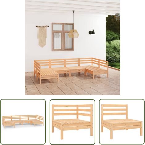 Salon de jardin 6 pcs Contemporain, Ensemble repas de jardin, Bois de pin massif OIB2914E (1/5)