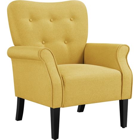 Homevive Silla Sofa Sillón para Sala de Estar Sofa Individual Silla Tapizada con Asiento Grande Silla Sofa para Dormitorio Sillon Relax Tela de Poliéster Amarillo