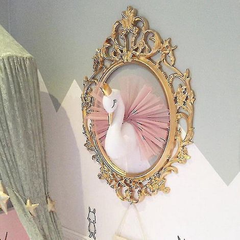 Wanddekoration Schwan mit goldener Krone, Plüschschwanpuppe fürs Kinderzimmer.