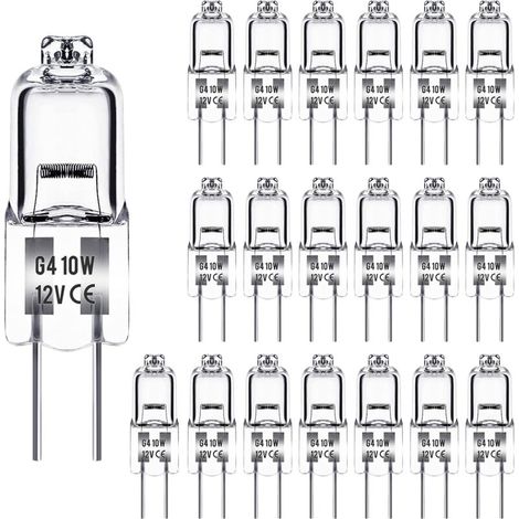 Ampoule Halogene G4 12V 10W, Ampoule G4, Ampoule Halogène Dimmable G4, 2800K blanc chaud,Pas de Scintillement, Base G4 BI-pin Capsule Transparente pour Lustres en Cristal, 20 Pièces (1/5)