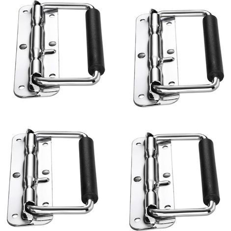 Lntyq Poignee, 4pcs Poignées de Caisse Pliantes, Poignée Pliante à Ressort, Poignée pour Valise, Flight Case, Mallette à Outils, Mallette de Camping, Boîte à Haut-Parleur, Boîte à Outils (Argent, 120m (1/5)