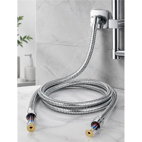 Flexible de douche extensible argenté 1,5 m fil en alliage électroplaqué écrous acier inoxydable anti-torsion durable installation facile salle de bain universelle (1/5)