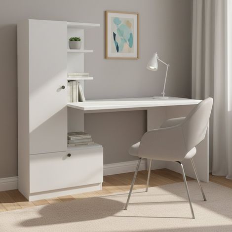 Dmora - Schreibtisch Astra, Mehrzweckschreibtisch, Bürotisch für PC, Eckschreibtisch, 150x62h140 cm, Weiß, mit verstärkter Verpackung (1/4)