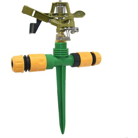 Arroseur pulsant métallique rotatif à 360° (tuyau 1/2 pouce vers 1/2 pouce) avec piquet de support pour système d'irrigation de jardin (1 ensemble). (1/5)