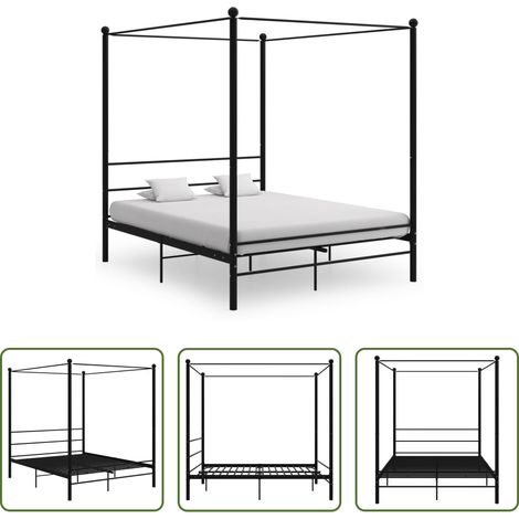 vidaXL Schlafzimmer - Himmelbett Schwarz Metall 160x200 cm (1/5)
