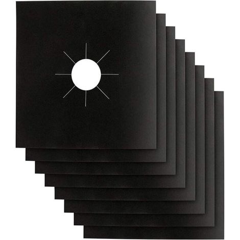 Couvercle pour plaque de cuisson à gaz - Noir - 0,2 mm - Double couche - Réutilisable - Antiadhésif - Nettoyage rapide - Dimensions : 28 cm x 28 cm - Sans BPA (lot de 8) (1/4)