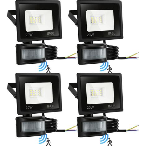 Randaco Proiettore LED da Esterno 4X20W con Sensore di Movimento – Impermeabile IP66, Faro Giardino 6000K Luce Bianca Fredda