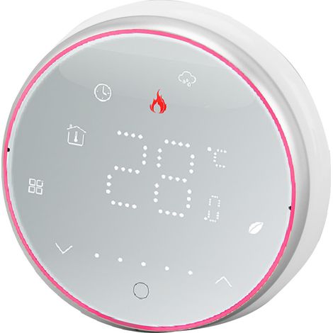 Thermostat intelligent programmable sur 1 semaine avec affichage LED, encastrable, rond, numérique, AC95-240V, pour système de chauffage d'eau, blanc (1/5)