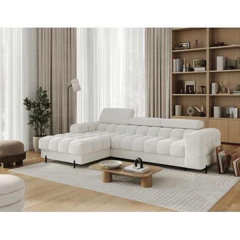 Ecksofa mit Schlaffunktion Sofa FERROL Stoff Coral Creme Ottomane Links (1/5)