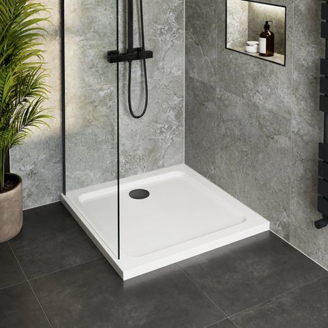 900 x 900mm Low Profile Square Shower Tray for Enclosure with Black Waste (1/3)