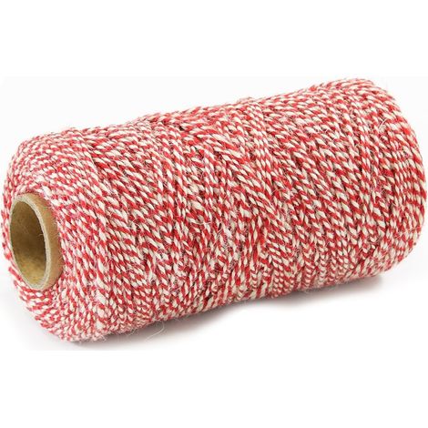 Ficelle Décorative - Jute Naturel Rouge Blanc - 2 mm x 100 m - Pour Emballage Cadeau Artisanat Décoration Festive (1/5)
