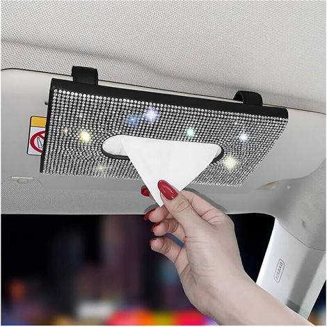 Caja para pañuelos de coche con parasol, soporte para pañuelos de coche, soporte para pañuelos de coche con parasol hecho a mano con cristales brillantes (blanco) (1/4)