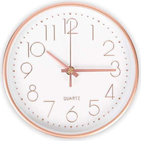 1 Horloge Murale, Silencieuse, Ronde, 20CM, Or Rose, Pour Salon, Chambre, Cuisine (1/5)
