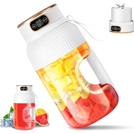 Mixeur portable 1000 ml, grande capacité, rechargeable par USB, 5 lames, pour cuisine, extérieur, facile à laver (blanc) (1/5)