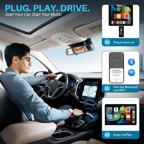 Adattatore CarPlay wireless per iPhone, converte CarPlay cablato in wireless, ampia compatibilità per le auto del 2016, compatibile con iPhone iOS 11+, Plug & Play (1/4)