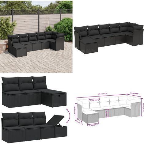 7-tlg. Garten-Sofagarnitur mit Kissen Schwarz Poly Rattan - Gartengestell - Gartenmöbelset - Lounge Set - Rattan Sofa - Gartenlounge - Home & Living (1/5)