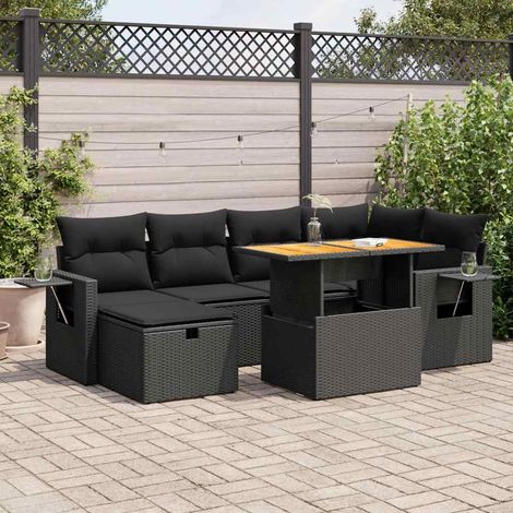 vidaXL Set sofás jardín y cojines 8 pzas ratán sintético acacia negro (1/5)