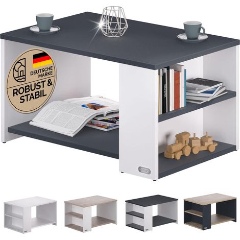 Coffee table whiteanthracite 90x60x50cm storage shelves