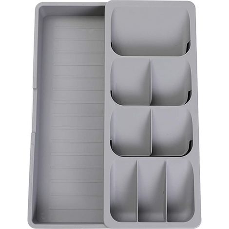 Plateau de rangement extensible pour argenterie, couverts (cuillères, fourchettes) dans tiroir de cuisine (1/4)