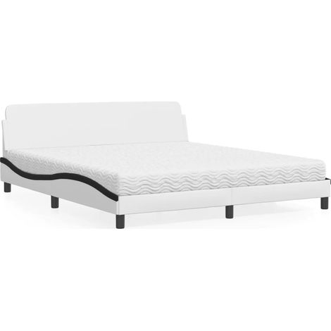 Bett mit Matratze "Dover" Weiß und Schwarz 180x200 cm Kunstleder (1/5)
