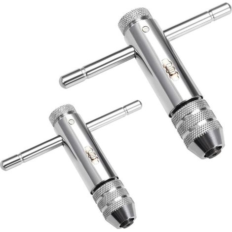Lot de 2 clés à taraud à cliquet réglables avec poignée en T, porte-taraud M3-M8/M5-M12, accessoires de taraudage manuels (1/5)