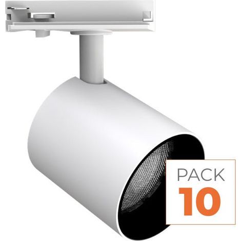 Pack de 10 - Spot LED sur Rail Blanc Monophasé 24W 36° TRIAC Dimmable - Blanc Froid 6000K - 8000K - SILAMP (1/2)