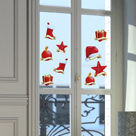 Sticker Autocollant Electrostatique Bonnet Père Noël pour Vitre, Décoration Fenêtre, 23x67cm - Noël Vitrage Décoratif (1/2)