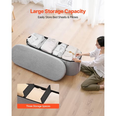 Banc de rangement ovale, coffre de rangement rembourré pliable en polaire Teddy, banquette rabattable, charge de 299,37 kg, pouf de… (1/5)