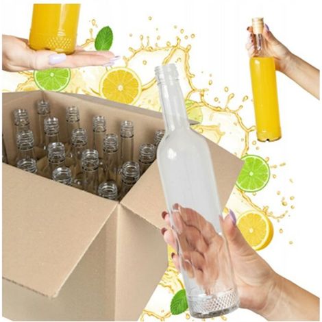 Bouteille En Verre - 500 Ml - Pour Alcool - Bouchon À Vis - Lot De 20 Avec Grille En Carton