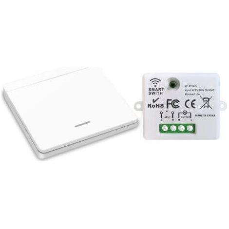 Interrupteur d'éclairage sans fil, interrupteur de sécurité de l'émetteur RF et contrôleur de récepteur 10A, installation facile pour lampe jusqu'à 1500W (1/5)