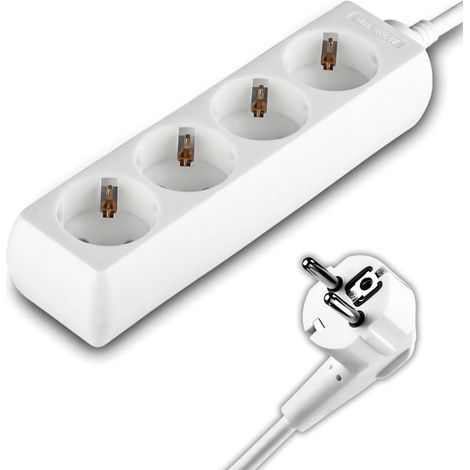 Multiprise V-TAC avec câble de 1,5 m, 4 prises, 10 A, 2P + Schuko et fiche Schuko, couleur blanche (1/5)