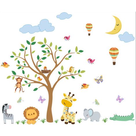 Stickers muraux animaux de la forêt, grands arbres, branches, stickers pour vitres, décoration salon/chambre, stickers dessins animés