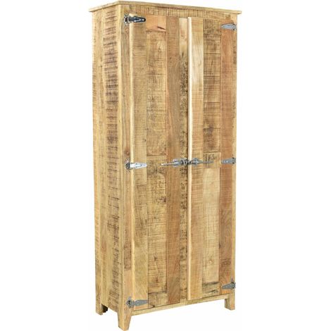 Armoire Penderie en Bois de Manguier Massif Rustique avec Poignées Style Frigo - PANGIVO (1/5)