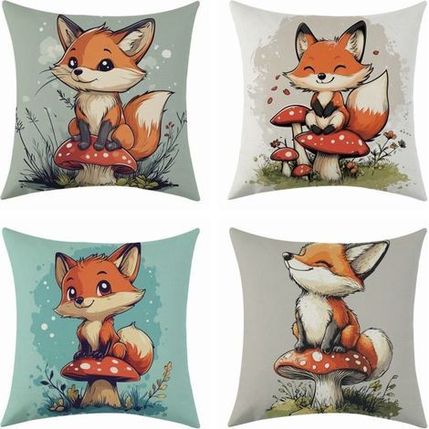 45x45 cm Fox Mushroom Cushion Cover, perfect for sofa, garden, nursery, or kids' room decor.