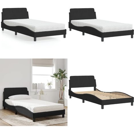 Bett mit Matratze Schwarz 100x200 cm Samt - Samtsofa - Doppelbett - Boxspringbetten - Schlafzimmermöbel - Bettgestell - Home & Living (1/5)