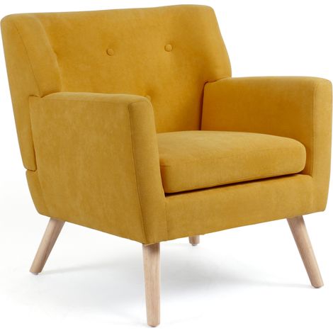 Idmarket – Fauteuil relax scandinave en tissu 100% polyester capitonné – Jaune moutarde – Dimensions 74x75x79cm – Accoudoirs confortables (1/7)