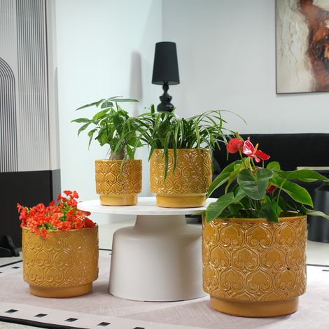 Pot de fleurs céramique Ø31,5 cm jaune brillant, avec drainage pour cuisine FloraGrace (1/5)