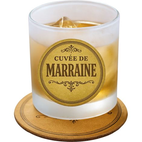 Verre dépoli cuvée de Marraine avec sous-verre assorti (1/3)