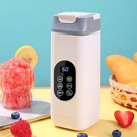 JSSEVN - Tragbarer Smoothie-Mixer mit 12 Klingen, ideal für Reisen und Outdoor-Aktivitäten, USB-aufladbar, 420 ml, Weiß (1/5)