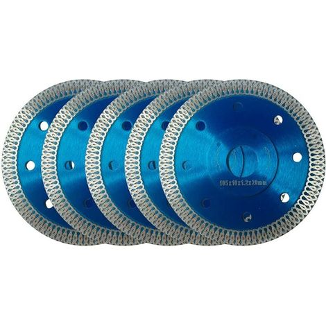 Disco de corte de diamante de 105 mm (paquete de 5), Ø105 x 1,2 mm x 22,23 mm, para amoladora angular, corte de porcelana, azulejos, granito, mármol, cerámica y hormigón armado, color azul (Ø 105 mm) (1/5)
