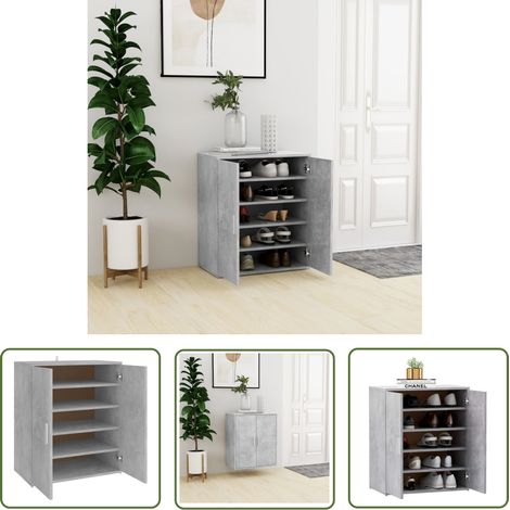 The Living Store Armoire à chaussures Gris béton 60x35x70 cm Bois d’ingénierie - Armoire À Chaussures - Meuble Rangement Chaussures - Organiseur Chaussures - Rangement Entrée - Meubles Salle De Bain (1/5)