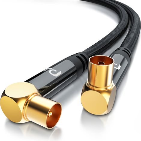 Primewire HDTV Antennenkabel gewinkelt mit Braiding - 2-fach Schirmung - Stoffummantelung - 75 Ohm / 135 dB - 1 m (1/5)